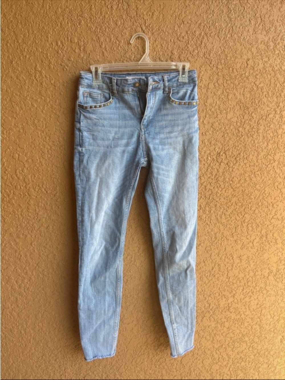 Zara Light Blue Skinny Jeans - Studded Pocket Detail